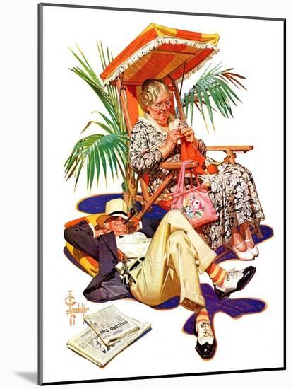 "Retired Couple at Beach,"February 20, 1937-Joseph Christian Leyendecker-Mounted Giclee Print