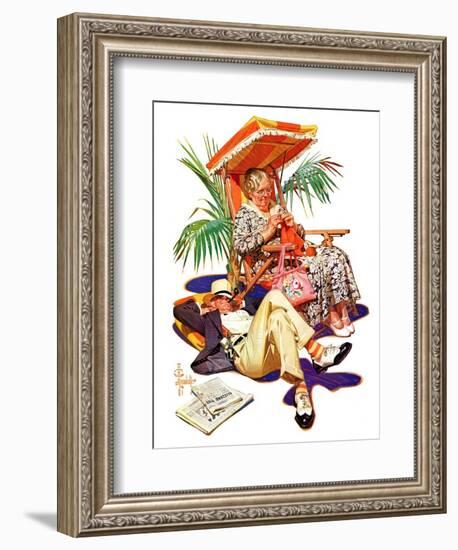 "Retired Couple at Beach,"February 20, 1937-Joseph Christian Leyendecker-Framed Giclee Print