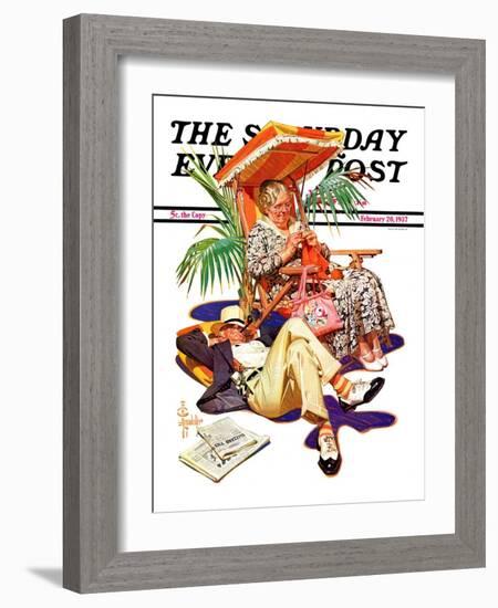 "Retired Couple at Beach," Saturday Evening Post Cover, February 20, 1937-Joseph Christian Leyendecker-Framed Giclee Print