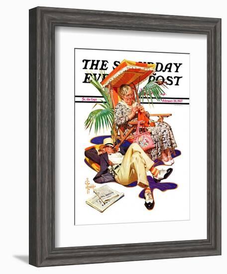 "Retired Couple at Beach," Saturday Evening Post Cover, February 20, 1937-Joseph Christian Leyendecker-Framed Giclee Print