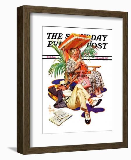 "Retired Couple at Beach," Saturday Evening Post Cover, February 20, 1937-Joseph Christian Leyendecker-Framed Giclee Print