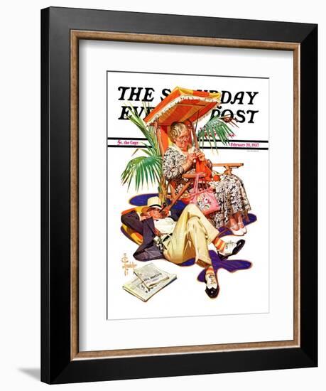 "Retired Couple at Beach," Saturday Evening Post Cover, February 20, 1937-Joseph Christian Leyendecker-Framed Giclee Print