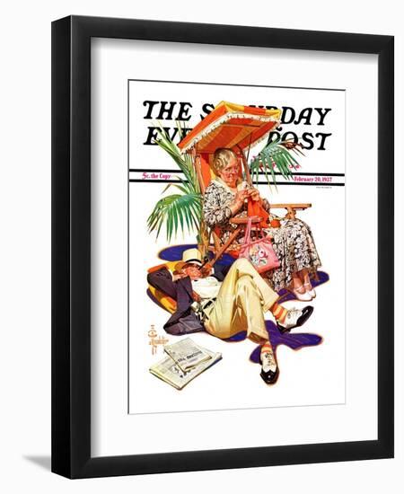 "Retired Couple at Beach," Saturday Evening Post Cover, February 20, 1937-Joseph Christian Leyendecker-Framed Giclee Print