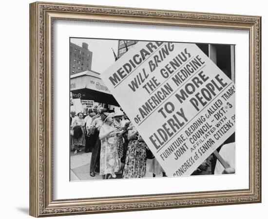 Retired Senior Citizens Carrying Pro-Medicare Signs, at Ama Convention, 1965-null-Framed Photo