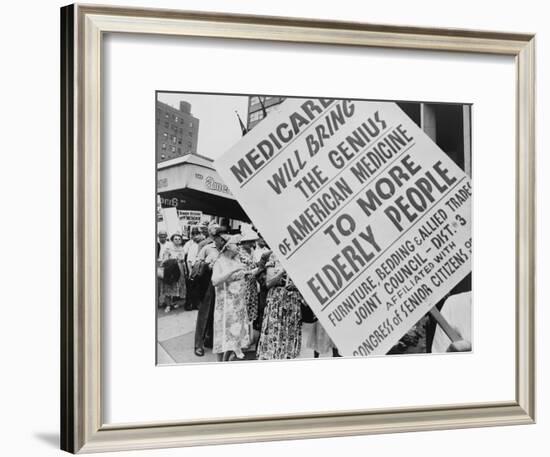 Retired Senior Citizens Carrying Pro-Medicare Signs, at Ama Convention, 1965-null-Framed Photo