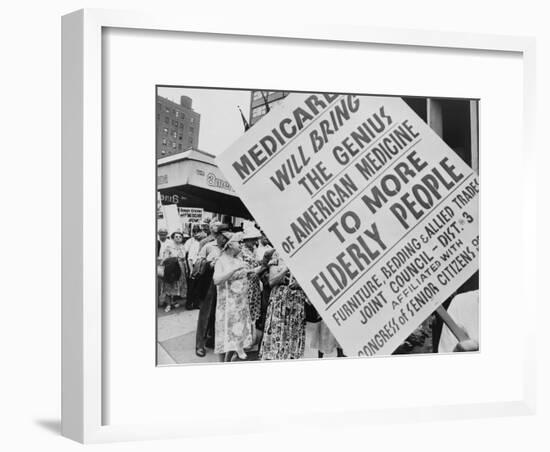 Retired Senior Citizens Carrying Pro-Medicare Signs, at Ama Convention, 1965-null-Framed Photo