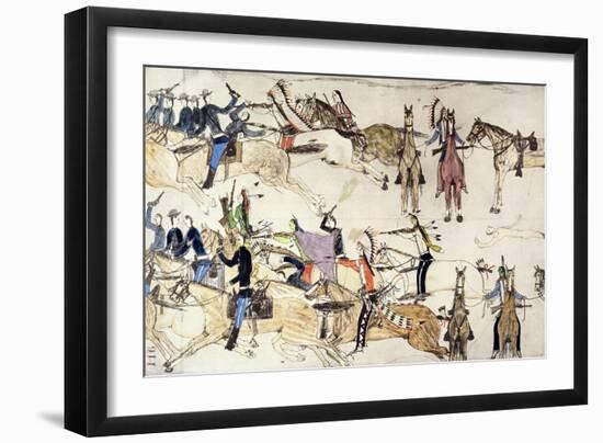 Retreat of Major Marcus Reno's Command-Amos Bad Heart Buffalo-Framed Giclee Print