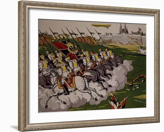 Retreat of Prussian in Face of Cossacks, 1914, Lubok, Detail, World War I, Russia-null-Framed Giclee Print