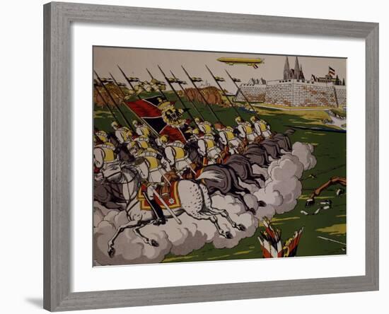 Retreat of Prussian in Face of Cossacks, 1914, Lubok, Detail, World War I, Russia-null-Framed Giclee Print