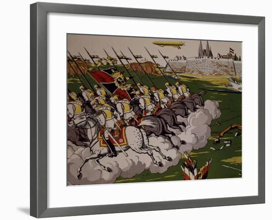 Retreat of Prussian in Face of Cossacks, 1914, Lubok, Detail, World War I, Russia-null-Framed Giclee Print