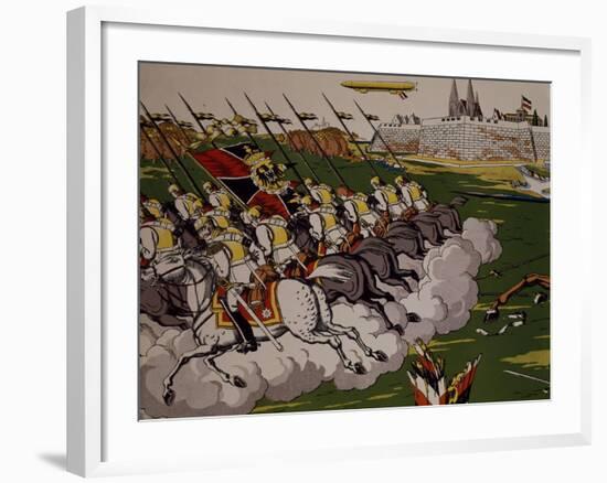 Retreat of Prussian in Face of Cossacks, 1914, Lubok, Detail, World War I, Russia-null-Framed Giclee Print