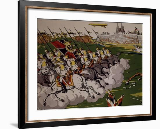 Retreat of Prussian in Face of Cossacks, 1914, Lubok, Detail, World War I, Russia-null-Framed Giclee Print