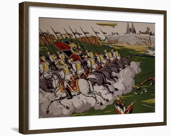 Retreat of Prussian in Face of Cossacks, 1914, Lubok, Detail, World War I, Russia-null-Framed Giclee Print