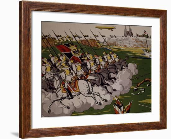 Retreat of Prussian in Face of Cossacks, 1914, Lubok, Detail, World War I, Russia-null-Framed Giclee Print