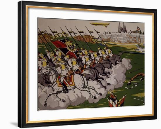 Retreat of Prussian in Face of Cossacks, 1914, Lubok, Detail, World War I, Russia-null-Framed Giclee Print