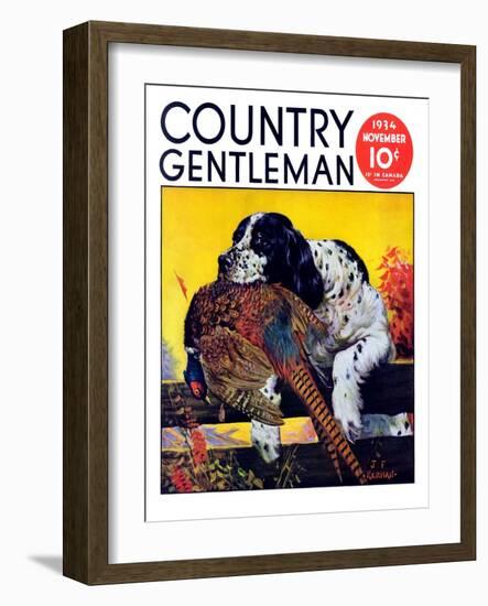 "Retriever with Pheasant," Country Gentleman Cover, November 1, 1934-J.F. Kernan-Framed Giclee Print