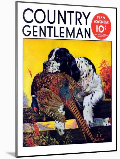 "Retriever with Pheasant," Country Gentleman Cover, November 1, 1934-J.F. Kernan-Mounted Giclee Print