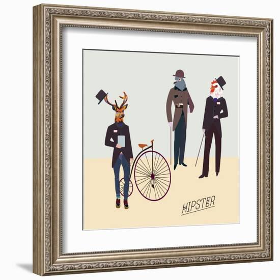 Retro Animals Hipster Like-run4it-Framed Art Print