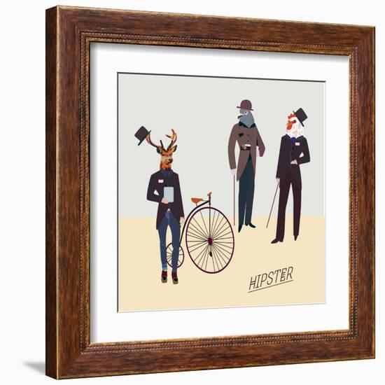 Retro Animals Hipster Like-run4it-Framed Art Print