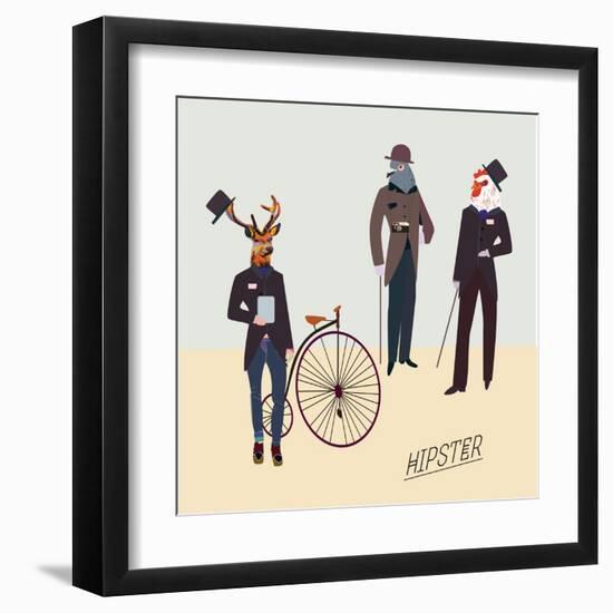 Retro Animals Hipster Like-run4it-Framed Art Print