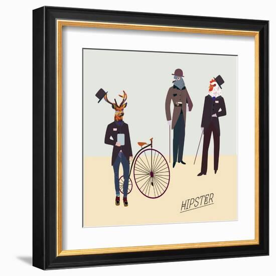 Retro Animals Hipster Like-run4it-Framed Art Print