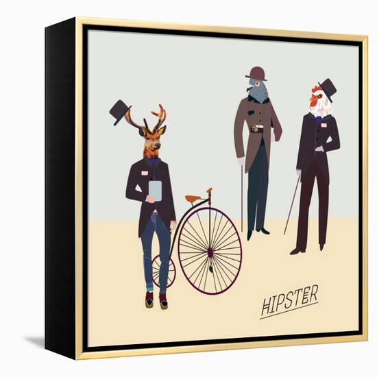 Retro Animals Hipster Like-run4it-Framed Stretched Canvas