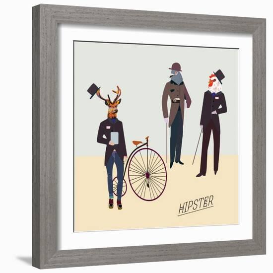 Retro Animals Hipster Like-run4it-Framed Art Print