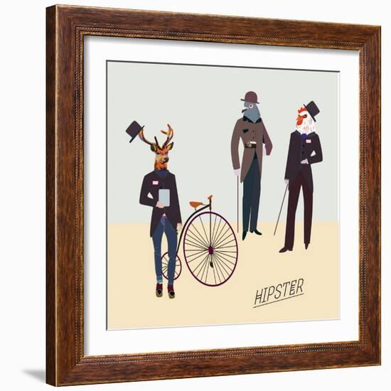 Retro Animals Hipster Like-run4it-Framed Art Print