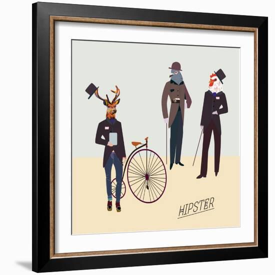 Retro Animals Hipster Like-run4it-Framed Art Print