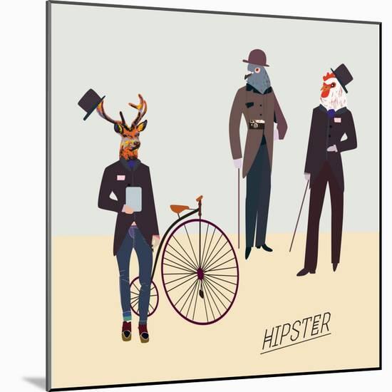 Retro Animals Hipster Like-run4it-Mounted Art Print