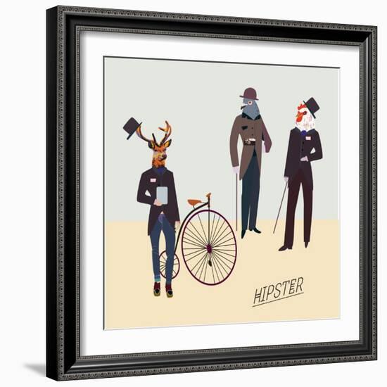 Retro Animals Hipster Like-run4it-Framed Art Print