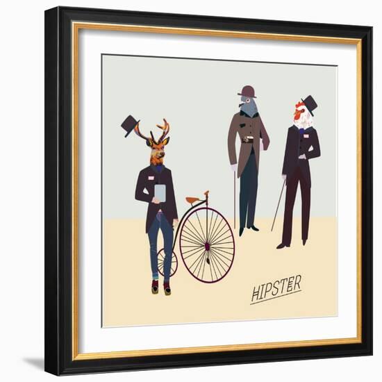 Retro Animals Hipster Like-run4it-Framed Art Print