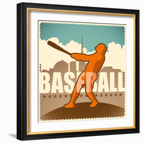 Retro Baseball Poster. Vector Illustration.-Radoman Durkovic-Framed Art Print