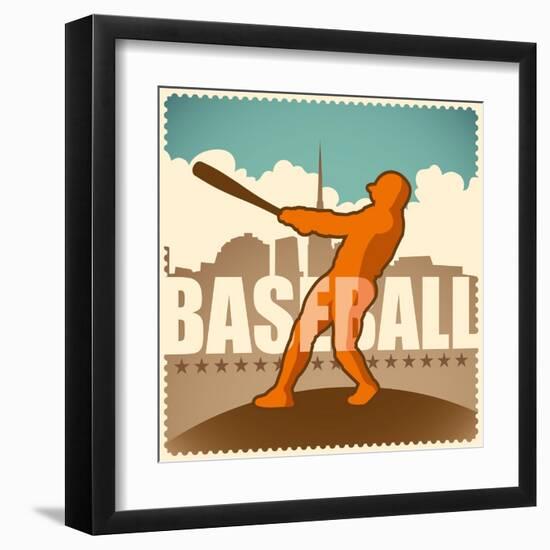 Retro Baseball Poster. Vector Illustration.-Radoman Durkovic-Framed Art Print