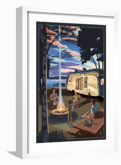 Retro Camper and Lake-Lantern Press-Framed Art Print