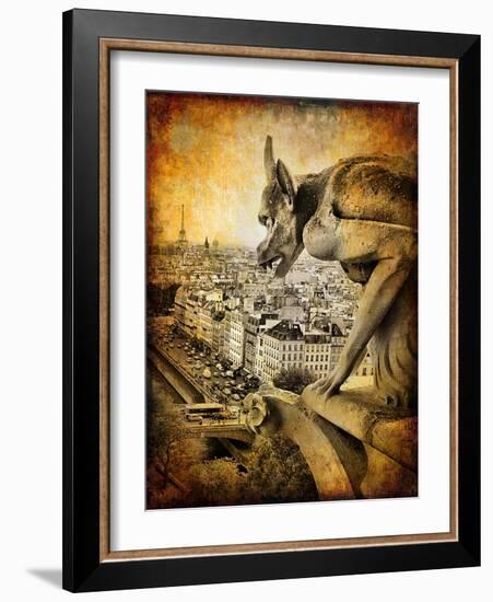 Retro Card ,Paris, View From Notredame Cathedral-Maugli-l-Framed Art Print