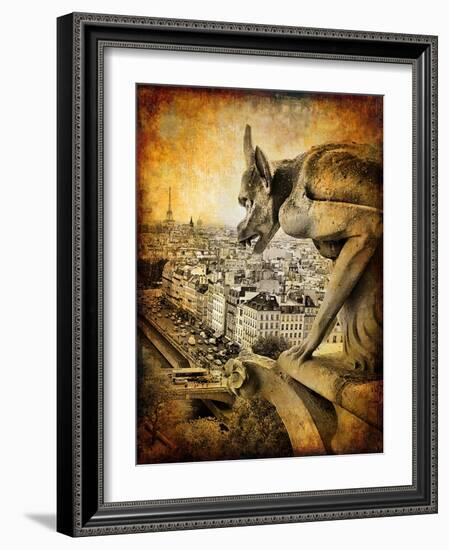 Retro Card ,Paris, View From Notredame Cathedral-Maugli-l-Framed Art Print