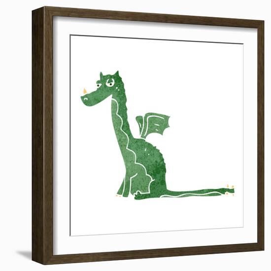 Retro Cartoon Sitting Dragon-lineartestpilot-Framed Art Print