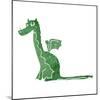 Retro Cartoon Sitting Dragon-lineartestpilot-Mounted Art Print