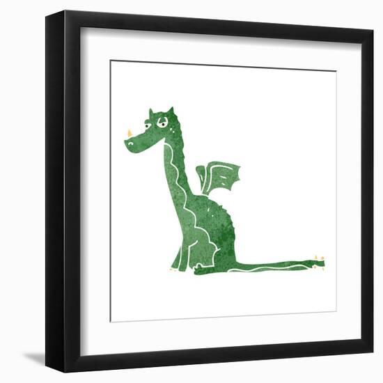 Retro Cartoon Sitting Dragon-lineartestpilot-Framed Art Print