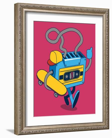 Retro Cassette, Skater Character Design for Tee-braingraph-Framed Art Print