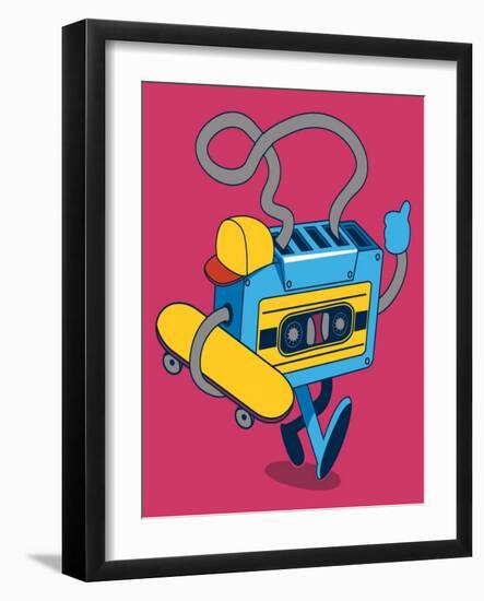 Retro Cassette, Skater Character Design for Tee-braingraph-Framed Art Print