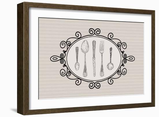 Retro Cutlery Sketch Set-cienpies-Framed Art Print