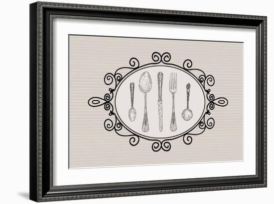 Retro Cutlery Sketch Set-cienpies-Framed Art Print