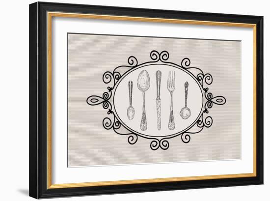 Retro Cutlery Sketch Set-cienpies-Framed Art Print