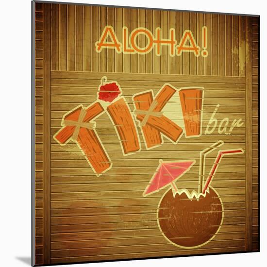 Retro Design Tiki Bar Menu On Wooden Background-elfivetrov-Mounted Art Print