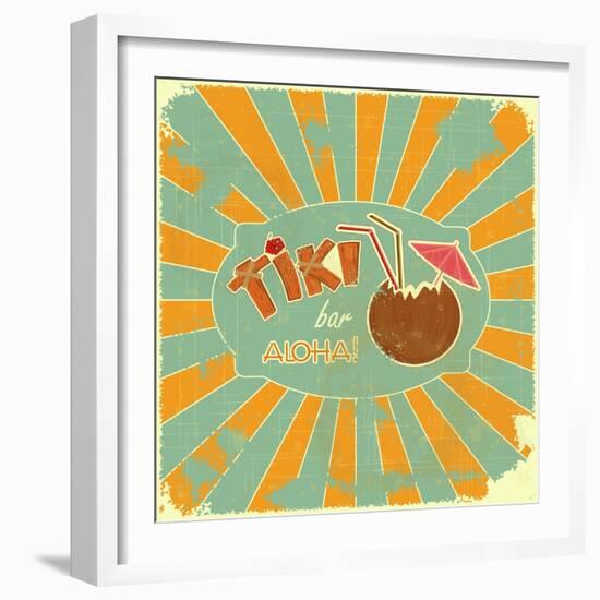 Retro Design Tiki Bar Menu-elfivetrov-Framed Art Print