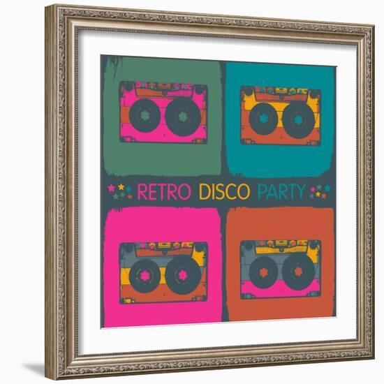 Retro Disco Party Invitation in Pop-Art Style. Raster Version, Vector File Available in Portfolio.-pashabo-Framed Photographic Print