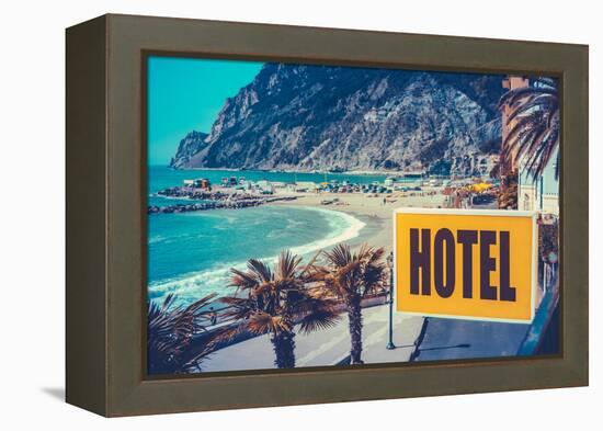Retro Euro Beach Hotel Sign-Mr Doomits-Framed Premier Image Canvas