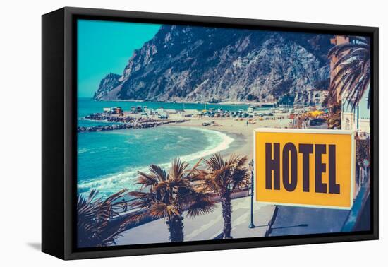 Retro Euro Beach Hotel Sign-Mr Doomits-Framed Premier Image Canvas